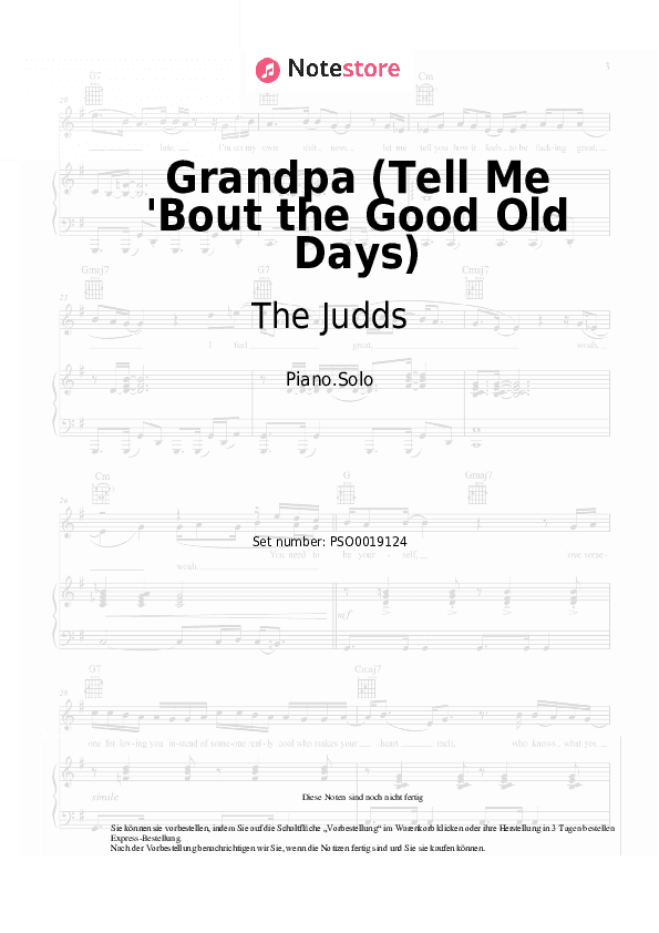 Noten The Judds - Grandpa (Tell Me 'Bout the Good Old Days) - Klavier.Solo