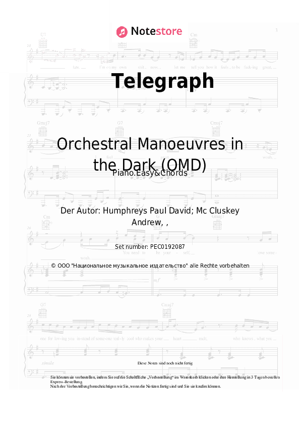 Einfache Noten und Akkorde Orchestral Manoeuvres in the Dark (OMD) - Telegraph - Klavier.Einfach&Akkorde