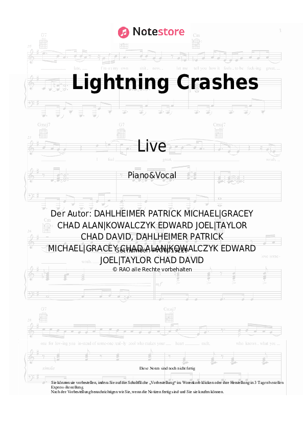 Noten mit Gesang Live - Lightning Crashes - Klavier&Gesang