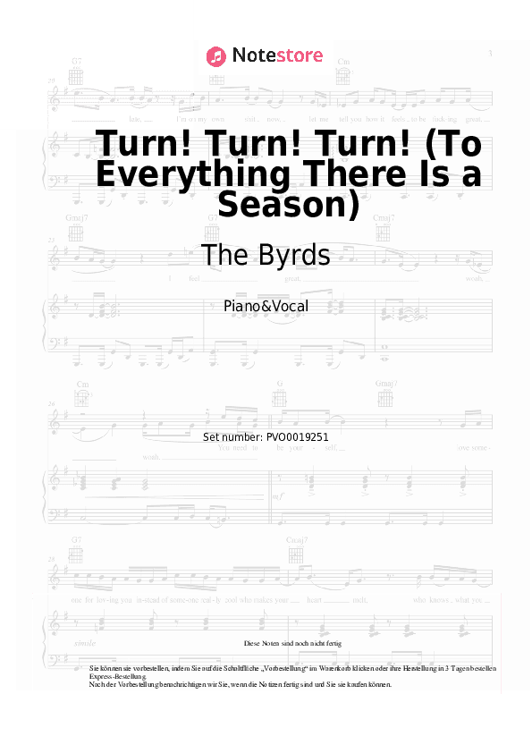 Noten mit Gesang The Byrds - Turn! Turn! Turn! (To Everything There Is a Season) - Klavier&Gesang