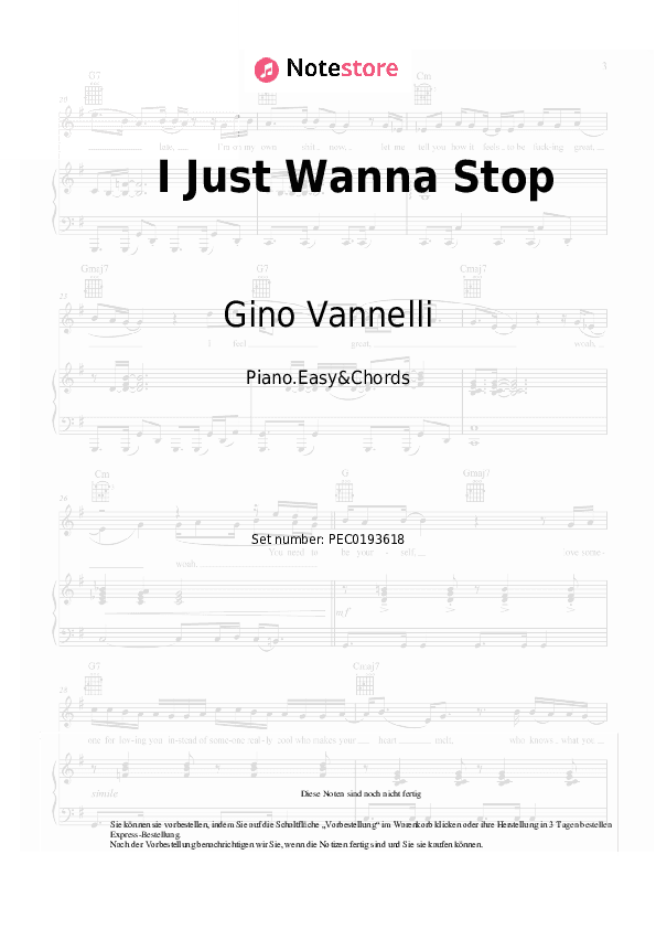 Einfache Noten und Akkorde Gino Vannelli - I Just Wanna Stop - Klavier.Einfach&Akkorde