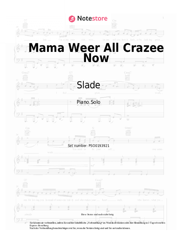 Noten Slade - Mama Weer All Crazee Now - Klavier.Solo