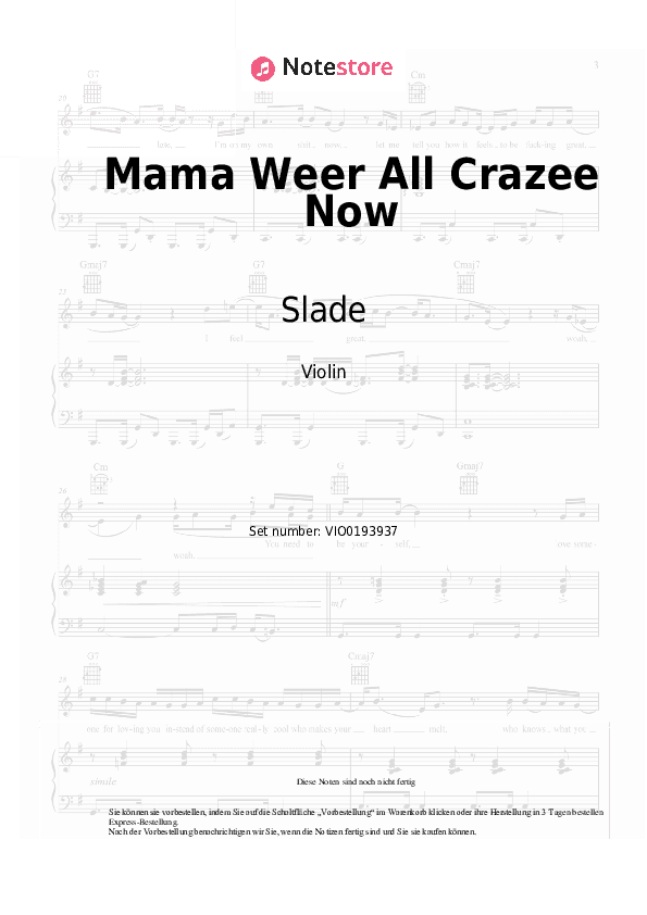 Noten Slade - Mama Weer All Crazee Now - Violine