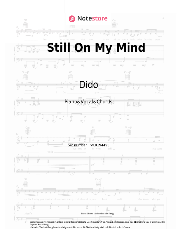 Noten und Akkorde Dido - Still On My Mind - Klavier&Gesang&Akkorde