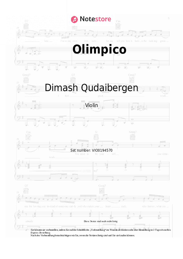 Noten Dimash Qudaibergen - Olimpico - Violine