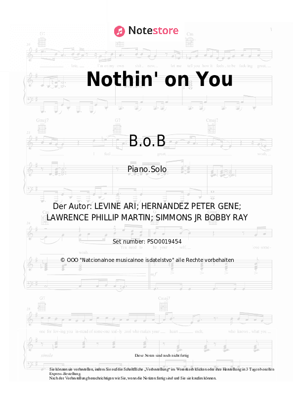 Noten B.o.B, Bruno Mars - Nothin' on You - Klavier.Solo
