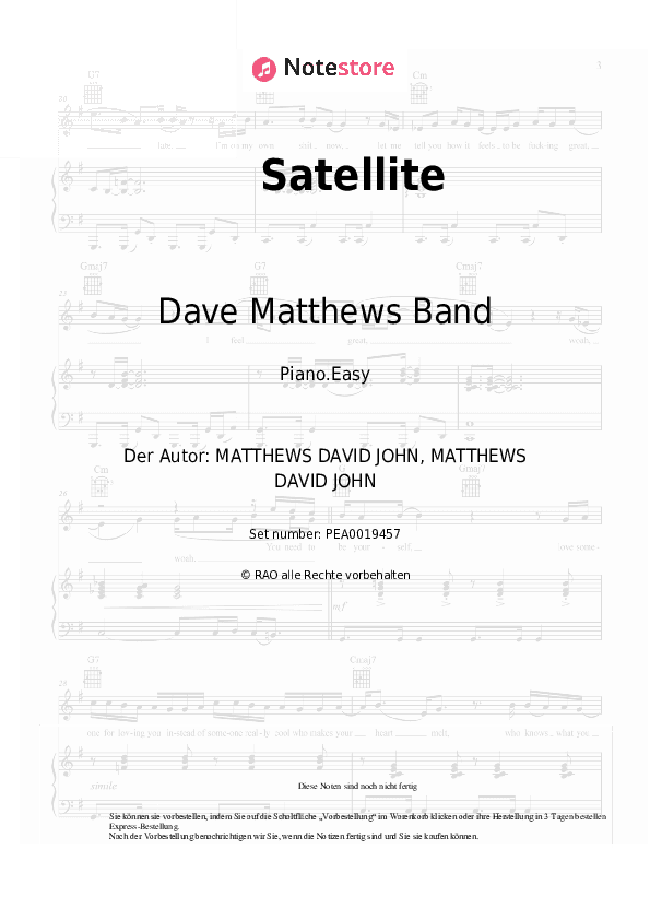 Einfache Noten Dave Matthews Band - Satellite - Klavier.Einfach
