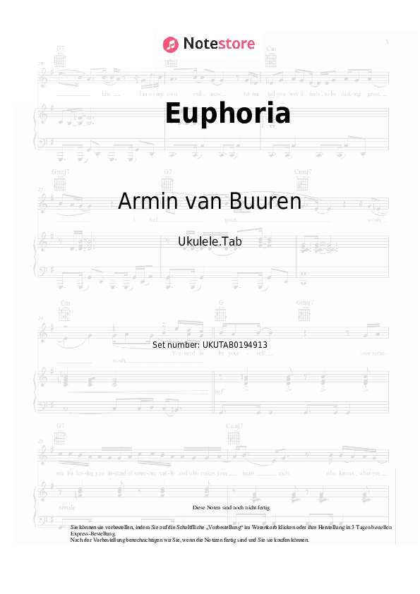 Noten Armin van Buuren, Norma Jean Martine, LAWRENT, Alok - Euphoria - Ukulele.Tabs