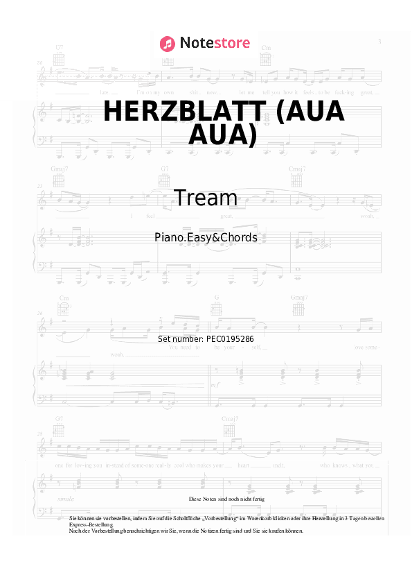 Einfache Noten und Akkorde Tream, Mia Julia - HERZBLATT (AUA AUA) - Klavier.Einfach&Akkorde