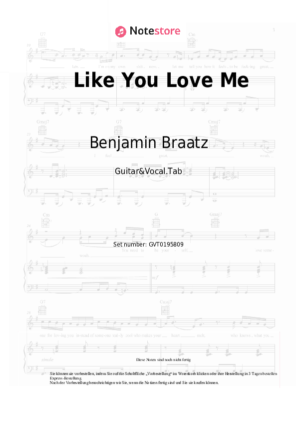 Akkorde und Gesang Benjamin Braatz - Like You Love Me - Gitarre&Gesang.Tabs