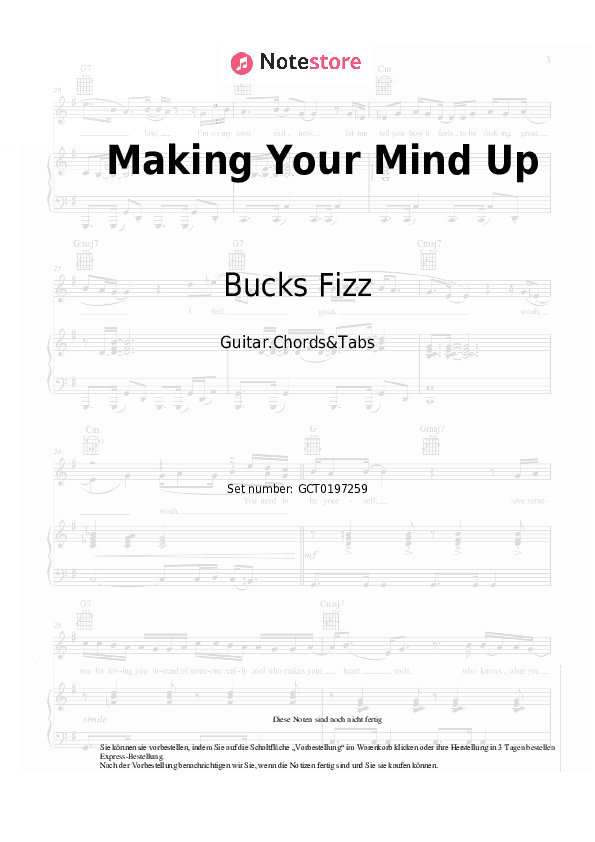 Akkorde Bucks Fizz - Making Your Mind Up - Gitarren.Akkorde&Tabas