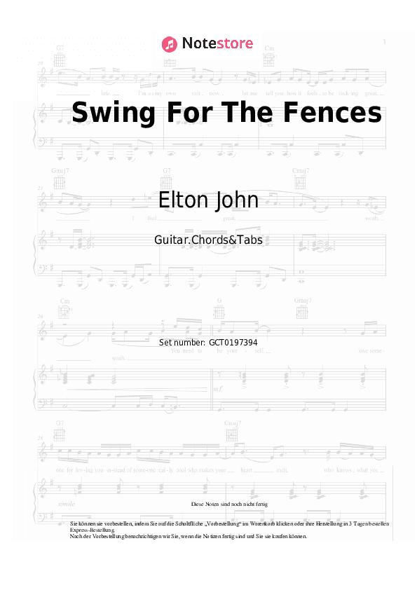 Akkorde Elton John, Brandi Carlile - Swing For The Fences - Gitarren.Akkorde&Tabas