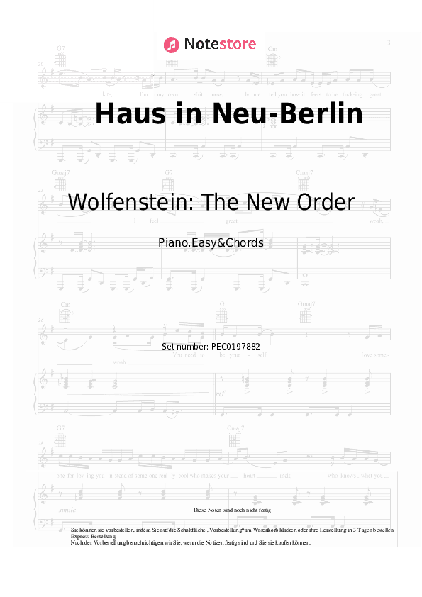 Einfache Noten und Akkorde Wolfenstein: The New Order, Mick Gordon - Haus in Neu-Berlin - Klavier.Einfach&Akkorde