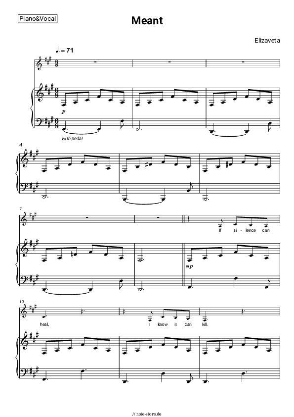 Noten mit Gesang Elizaveta - Meant - Klavier&Gesang