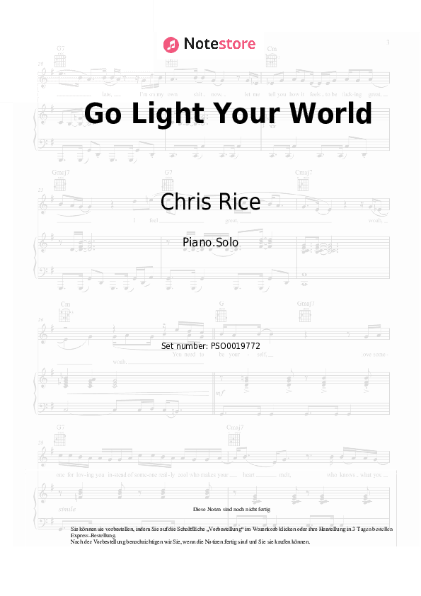 Noten Chris Rice - Go Light Your World - Klavier.Solo