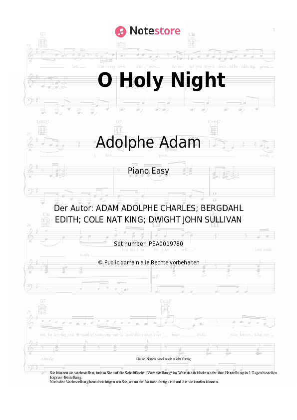 Einfache Noten Adolphe Adam, Christmas carol - O Holy Night - Klavier.Einfach