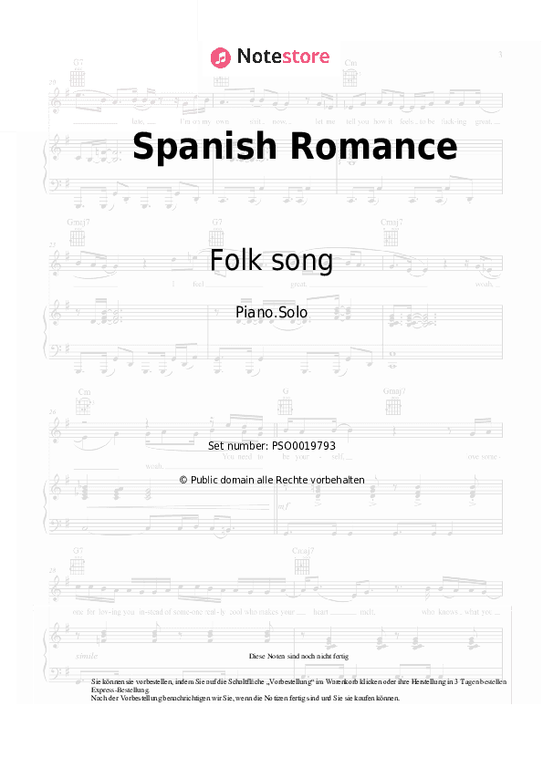 Noten Folk song - Spanish Romance - Klavier.Solo