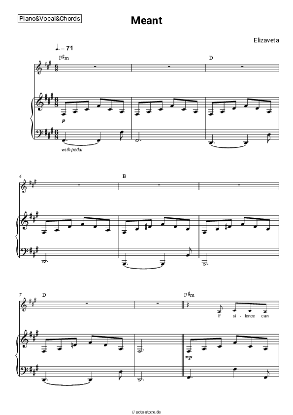 Noten und Akkorde Elizaveta - Meant - Klavier&Gesang&Akkorde