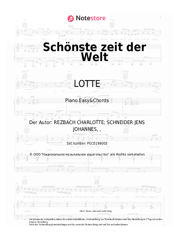 Einfache Noten und Akkorde LOTTE - Schönste zeit der Welt - Klavier.Einfach&Akkorde