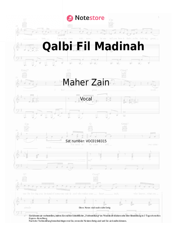 Noten Maher Zain, Harris J - Qalbi Fil Madinah - Gesang