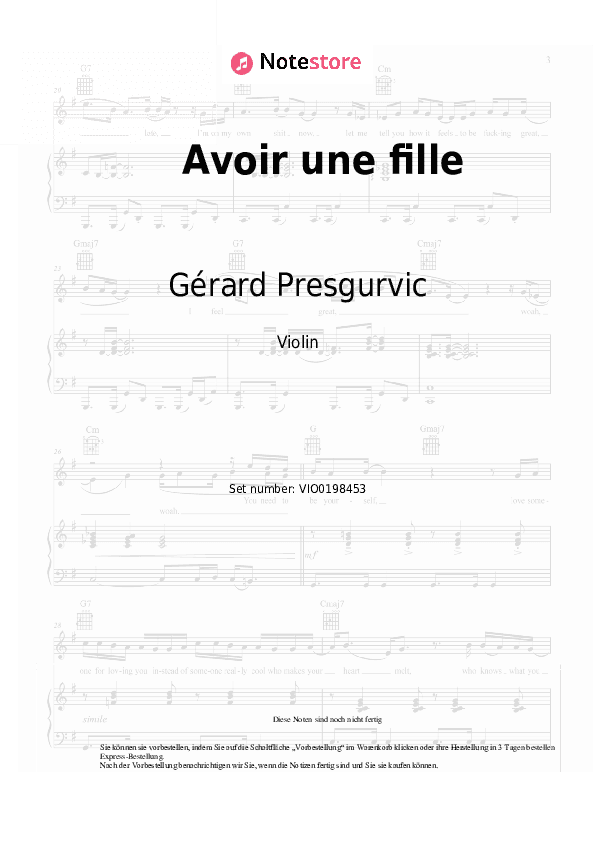 Noten Gérard Presgurvic - Avoir une fille - Violine