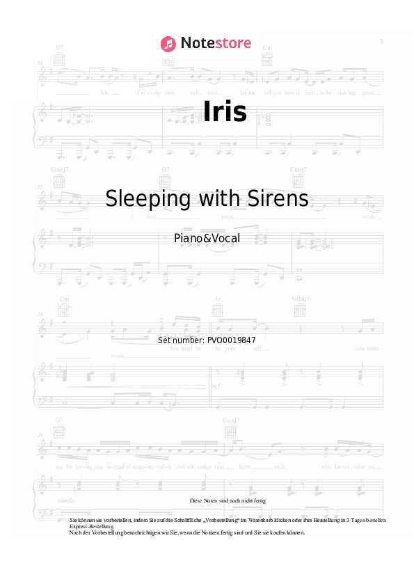 Noten mit Gesang Sleeping with Sirens - Iris - Klavier&Gesang
