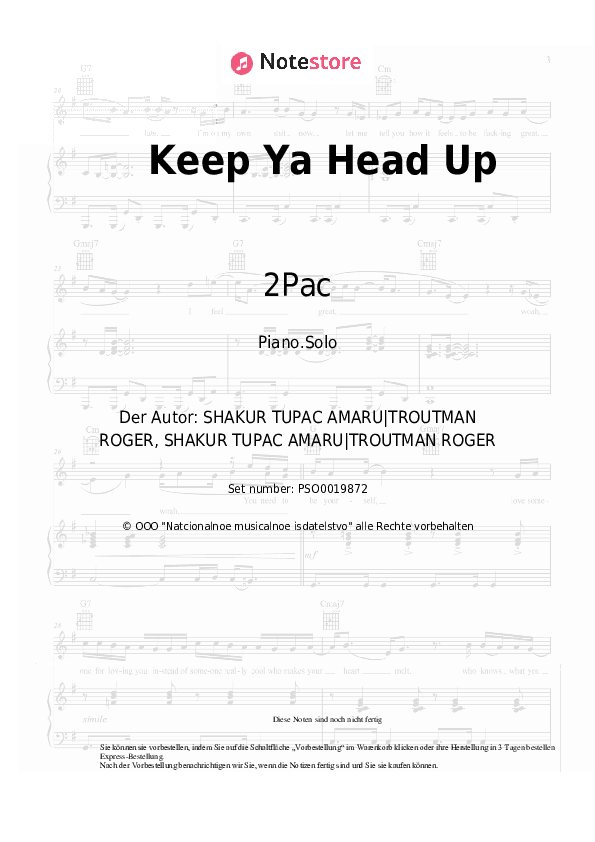 Noten 2Pac - Keep Ya Head Up - Klavier.Solo