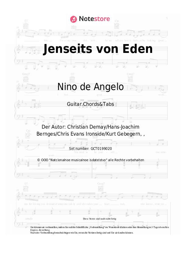 Akkorde Nino de Angelo - Jenseits von Eden - Gitarren.Akkorde&Tabas