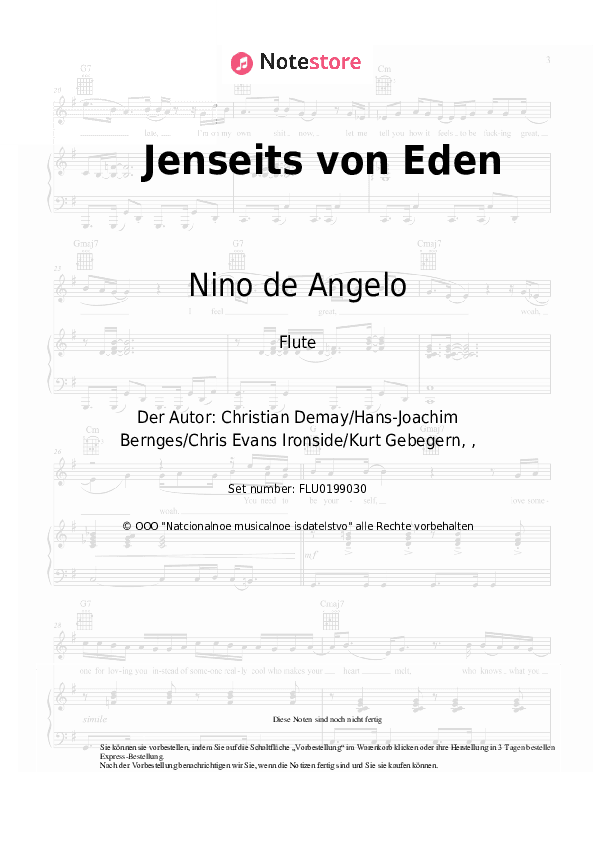 Noten Nino de Angelo - Jenseits von Eden - Flöte