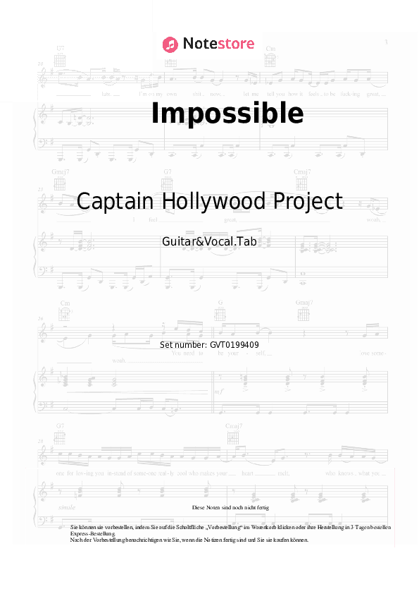 Akkorde und Gesang Captain Hollywood Project - Impossible - Gitarre&Gesang.Tabs