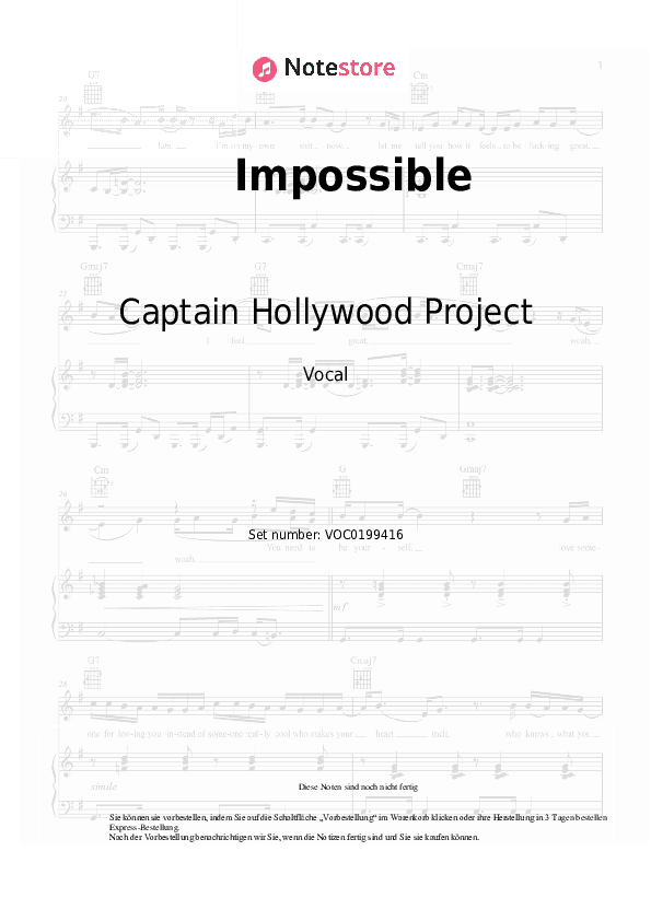 Noten Captain Hollywood Project - Impossible - Gesang