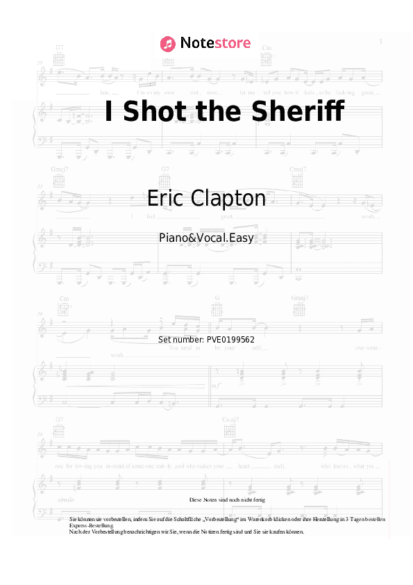 Einfache Noten Eric Clapton - I Shot the Sheriff - Klavier&Gesang.Einfach