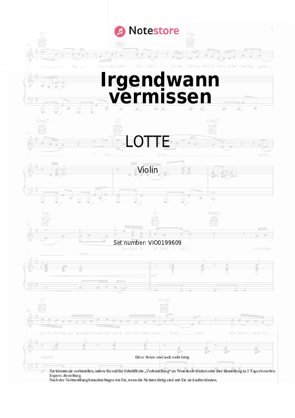Noten LOTTE - Irgendwann vermissen - Violine