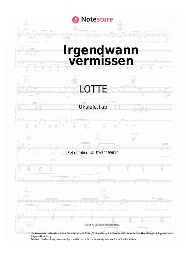Noten LOTTE - Irgendwann vermissen - Ukulele.Tabs