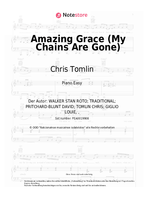 Einfache Noten Chris Tomlin - Amazing Grace (My Chains Are Gone) - Klavier.Einfach