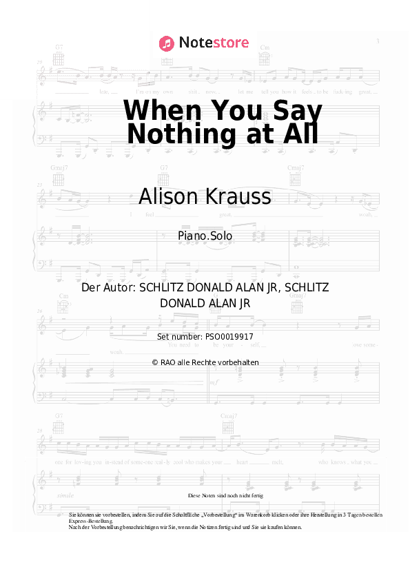 Noten Alison Krauss - When You Say Nothing at All - Klavier.Solo