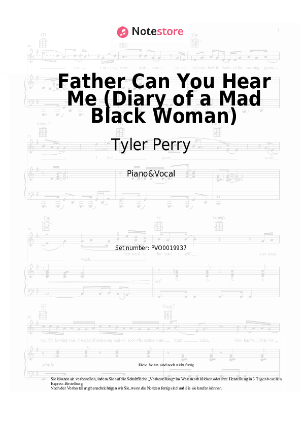 Noten mit Gesang Tyler Perry - Father Can You Hear Me (Diary of a Mad Black Woman) - Klavier&Gesang