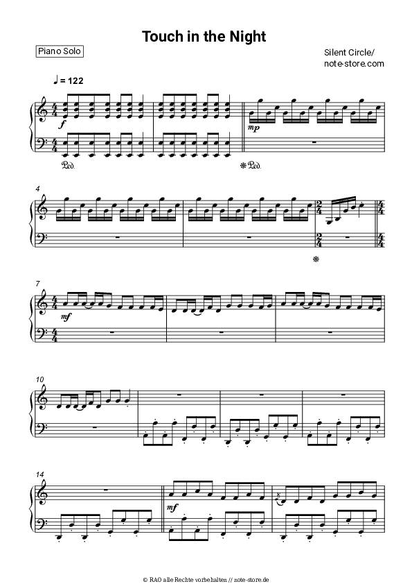 Noten Silent Circle - Touch In The Night - Klavier.Solo