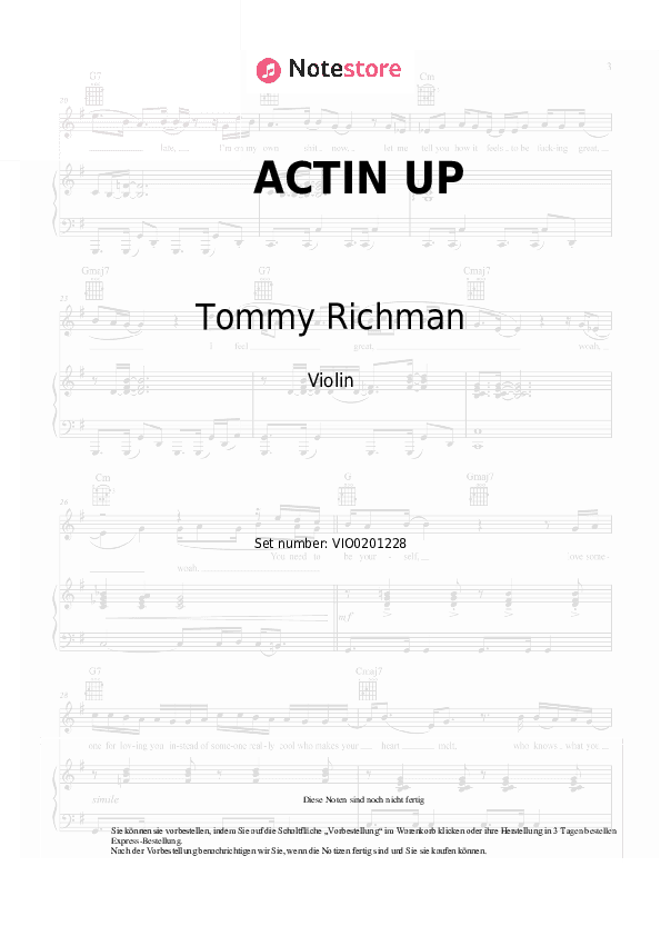 Noten Tommy Richman - ACTIN UP - Violine
