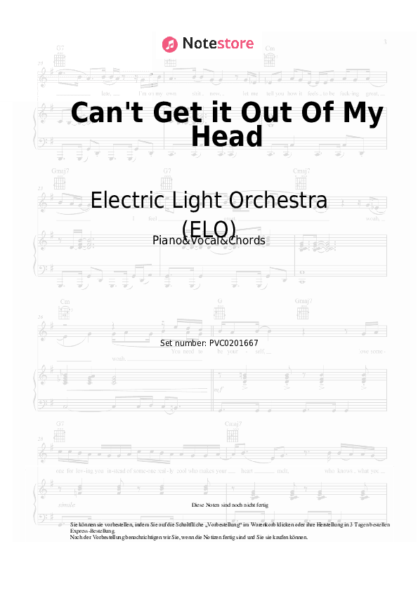 Noten und Akkorde Electric Light Orchestra (ELO) - Can't Get it Out Of My Head - Klavier&Gesang&Akkorde