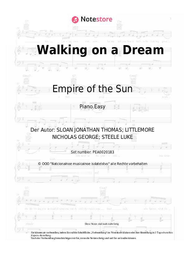 Einfache Noten Empire of the Sun - Walking on a Dream - Klavier.Einfach
