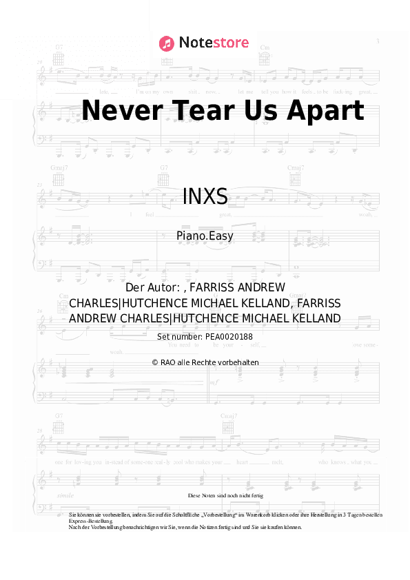 Einfache Noten INXS - Never Tear Us Apart - Klavier.Einfach