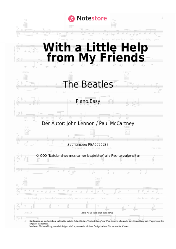 Einfache Noten The Beatles - With a Little Help from My Friends - Klavier.Einfach