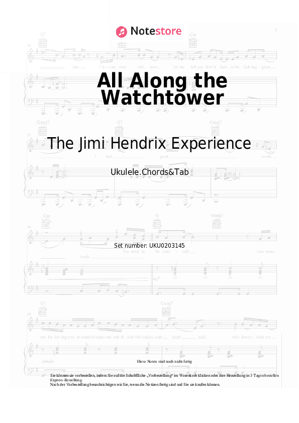 Noten The Jimi Hendrix Experience - All Along the Watchtower - Ukulele.Akkorde&Tabs