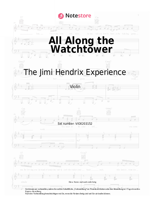 Noten The Jimi Hendrix Experience - All Along the Watchtower - Violine