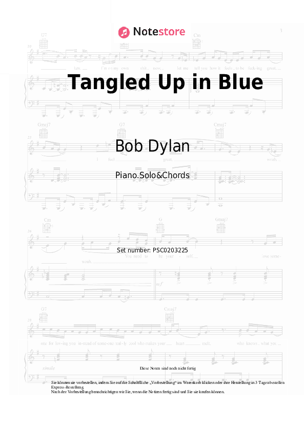 Noten und Akkorde Bob Dylan - Tangled Up in Blue - Klavier.Solo&Akkorde