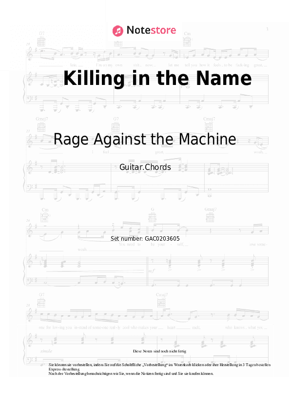 Akkorde Rage Against the Machine - Killing in the Name - Gitarre.Akkorde