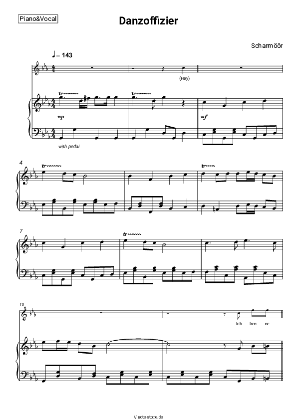 Noten mit Gesang Scharmöör - Danzoffizier - Klavier&Gesang
