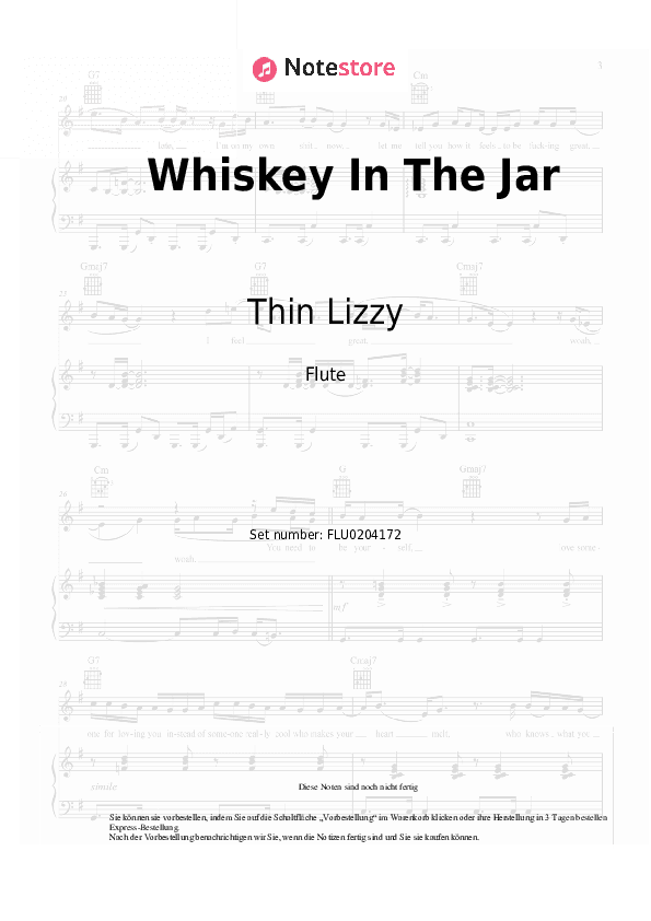 Noten Thin Lizzy - Whiskey In The Jar - Flöte