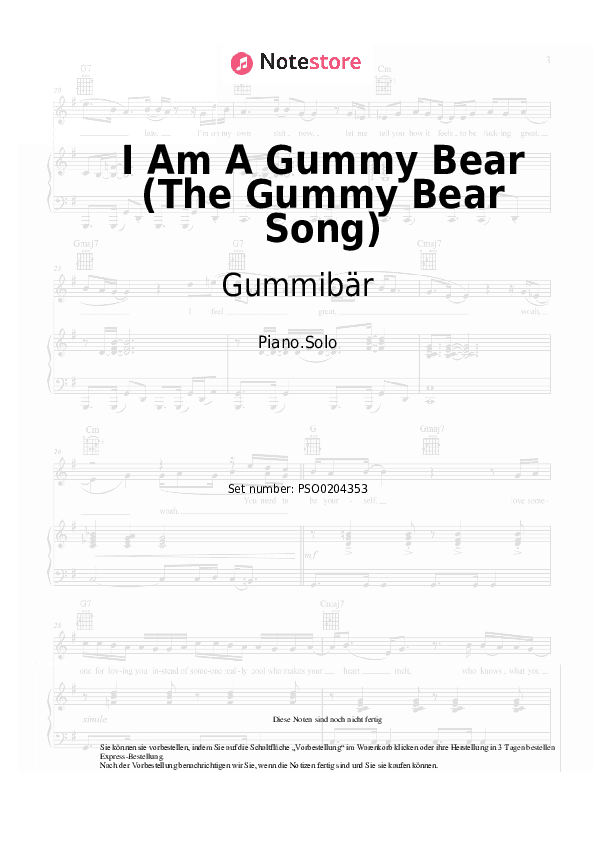 Noten Gummibär - I Am A Gummy Bear (The Gummy Bear Song) - Klavier.Solo